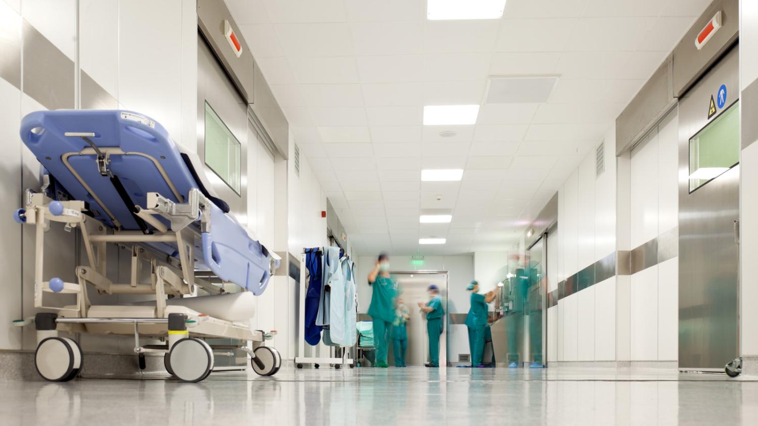 A near empty corridor in a hospital 