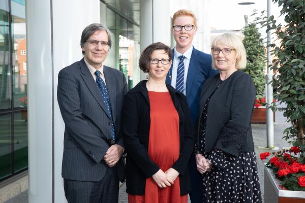 Seán Lyons, Samantha Smith, Brendan Walsh and Maev-Anne Wren, some of the authors of "An analysis of the effects on Irish hospital care of the supply of care inside and outside the hospital". They are pictured at a healthcare conference held by the ESRI on 24 September 2019. 