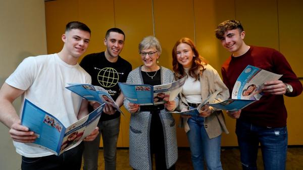 Minister Katherine Zappone with young people at the launch of Growing Up in Ireland research on the lives of 20-year-olds