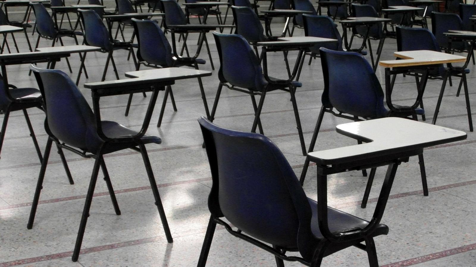 Chairs and desks in an exam hall