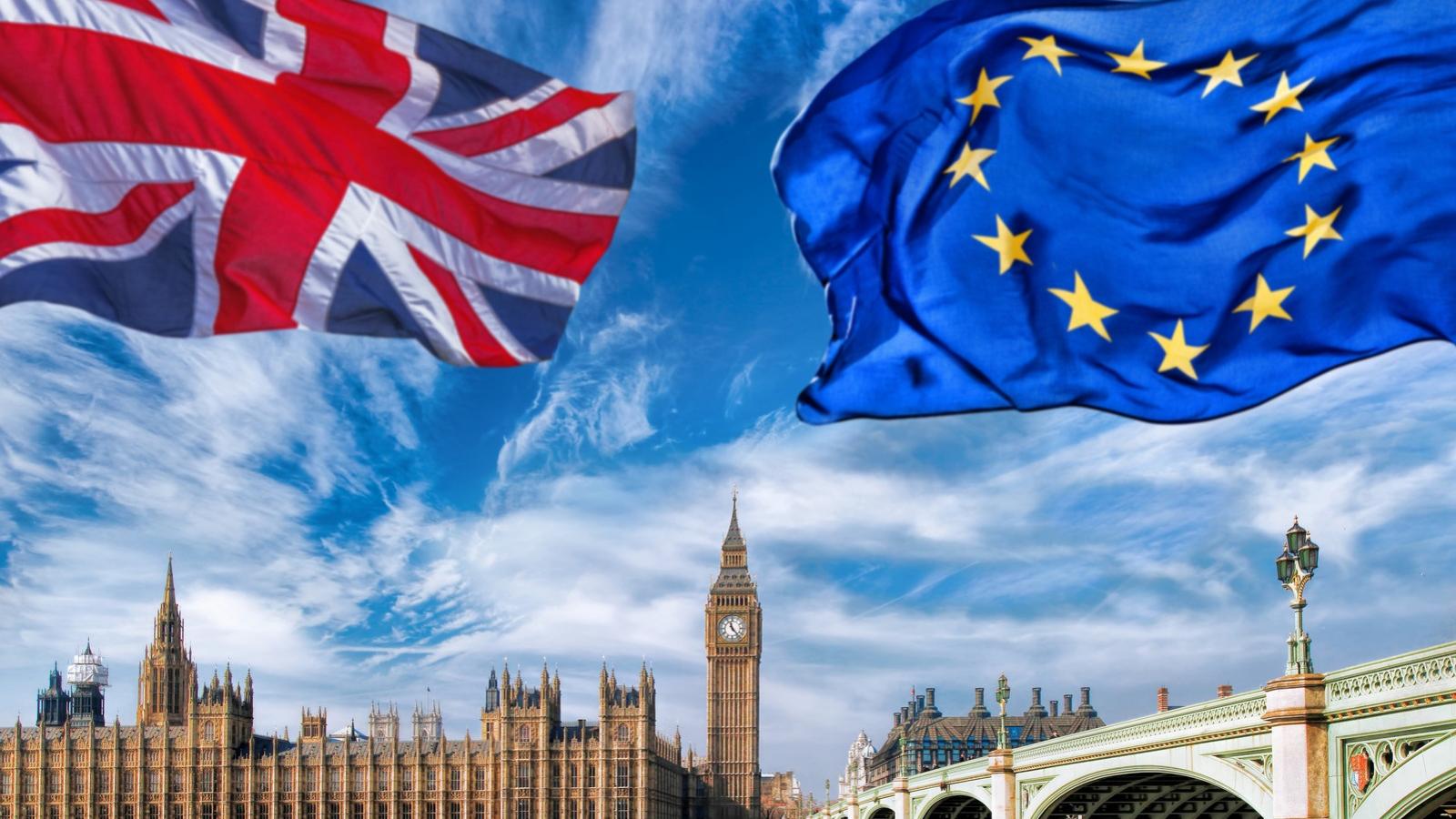 Brexit - photo of Westminster and EU and UK flags