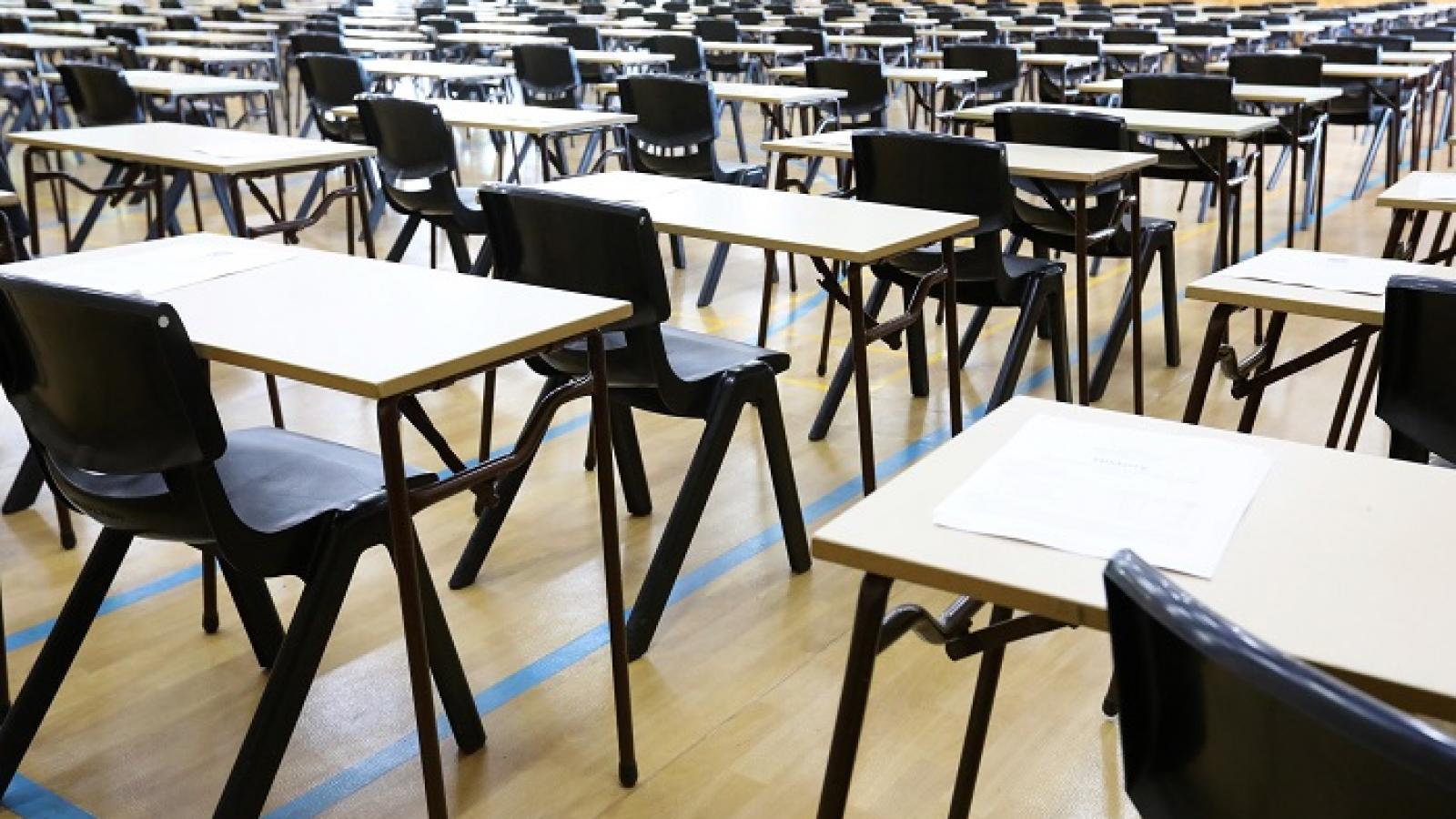 Desks and chairs in an exam hall