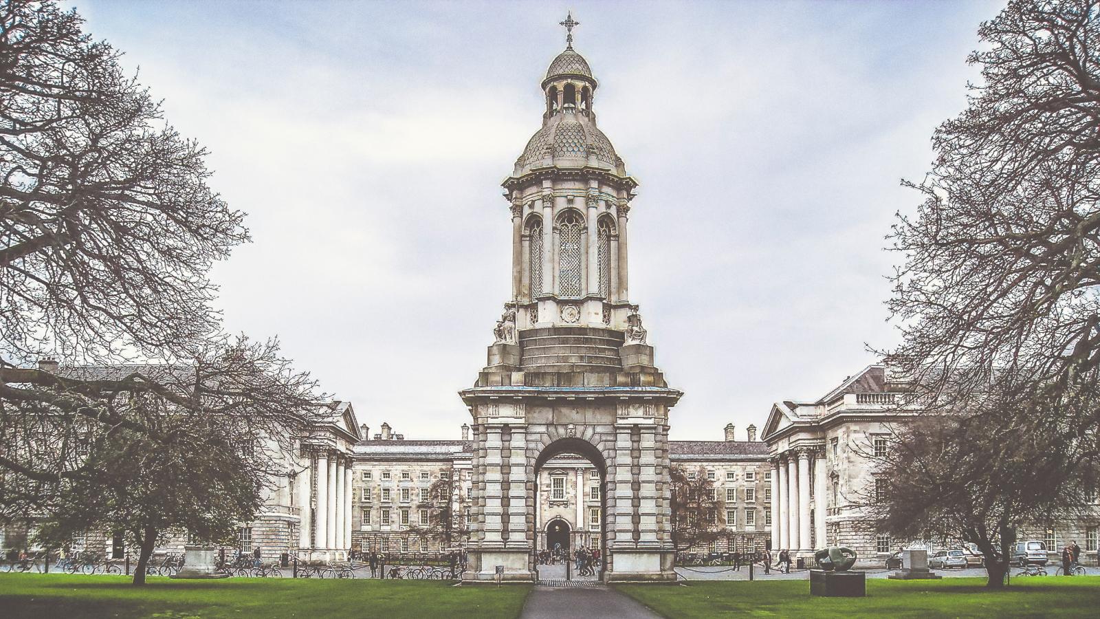 Daytime view of the Campanile of Trinity College Dublin. 